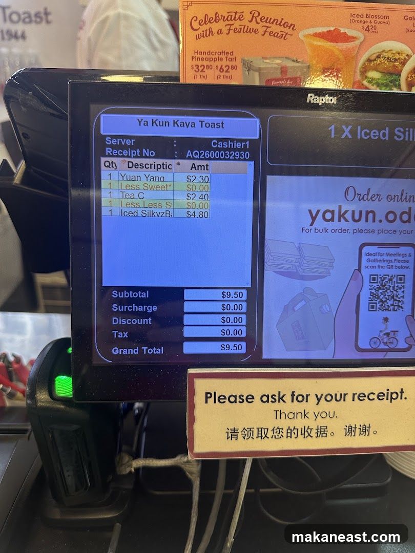 Receipt from Ya Kun Kaya Toast