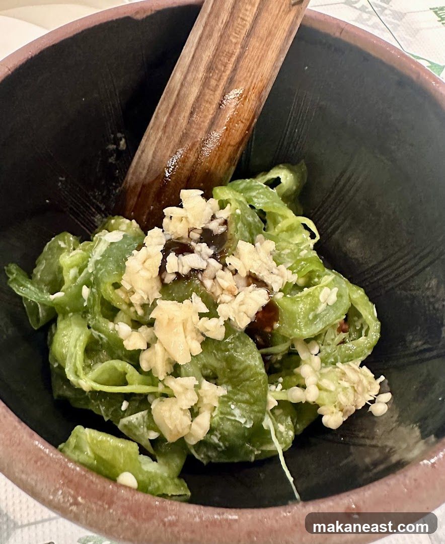 Green Peppers in Mortar