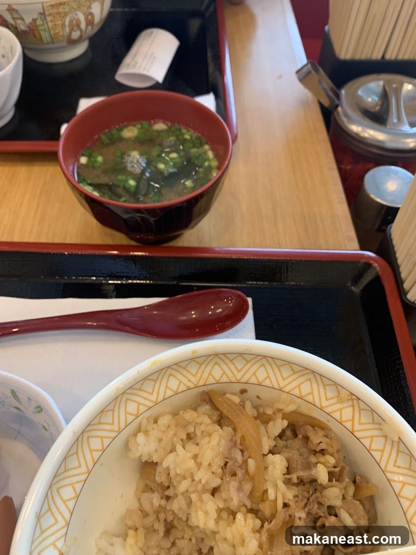 Beef bowl and miso soup