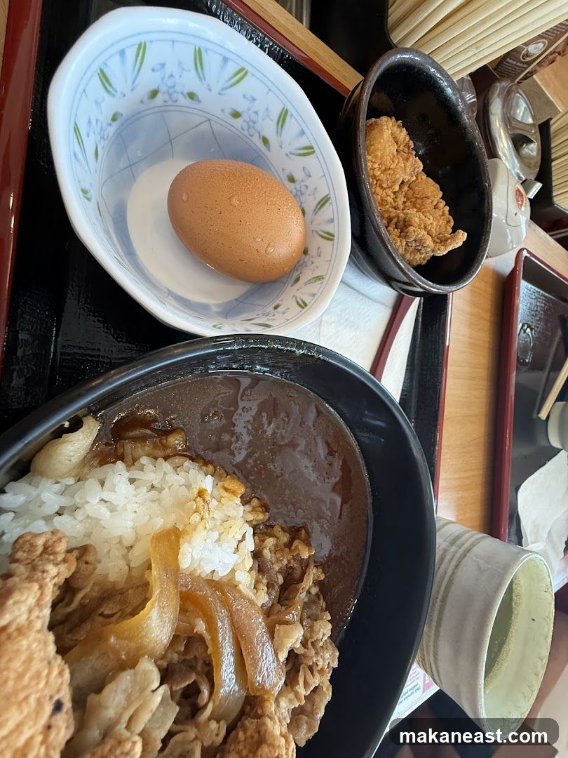 Japanese Curry Rice with Egg and Fried Chicken
