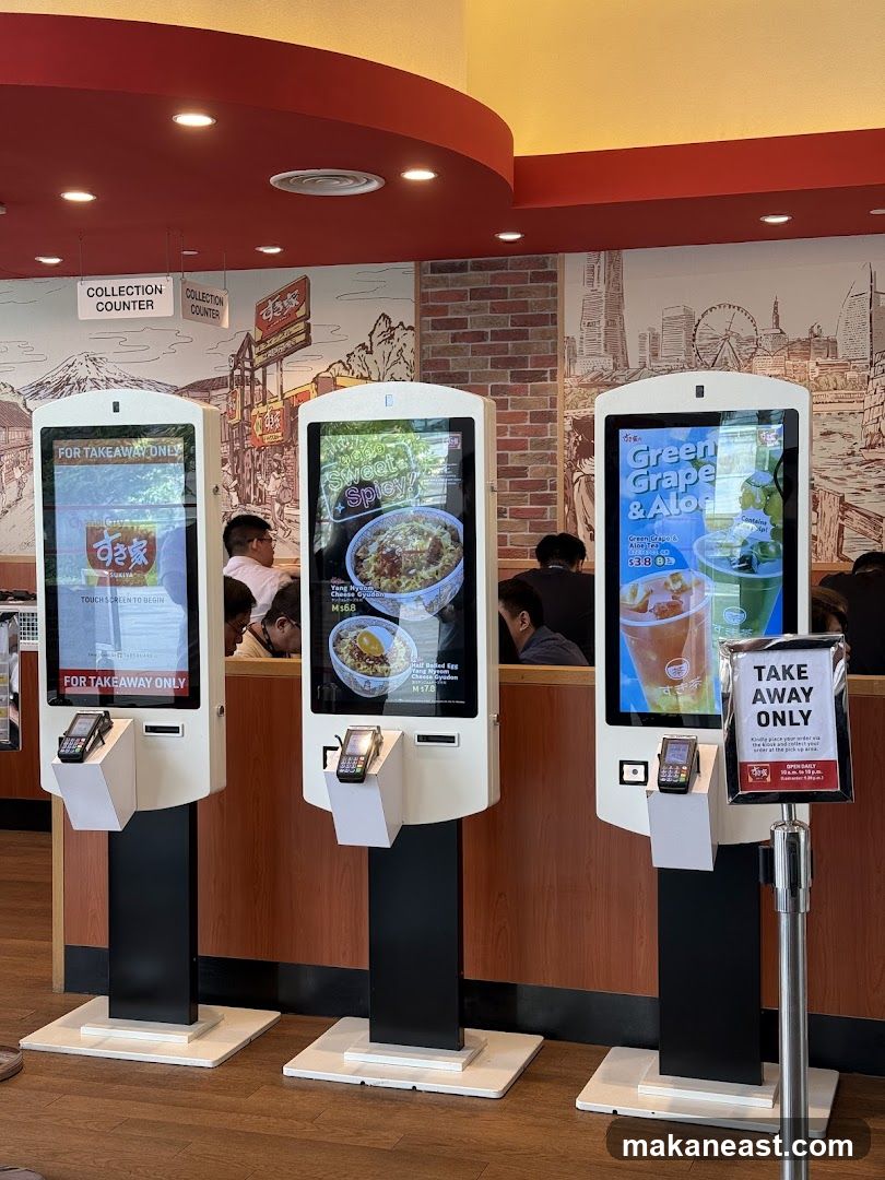 Self-service kiosks and collection counter