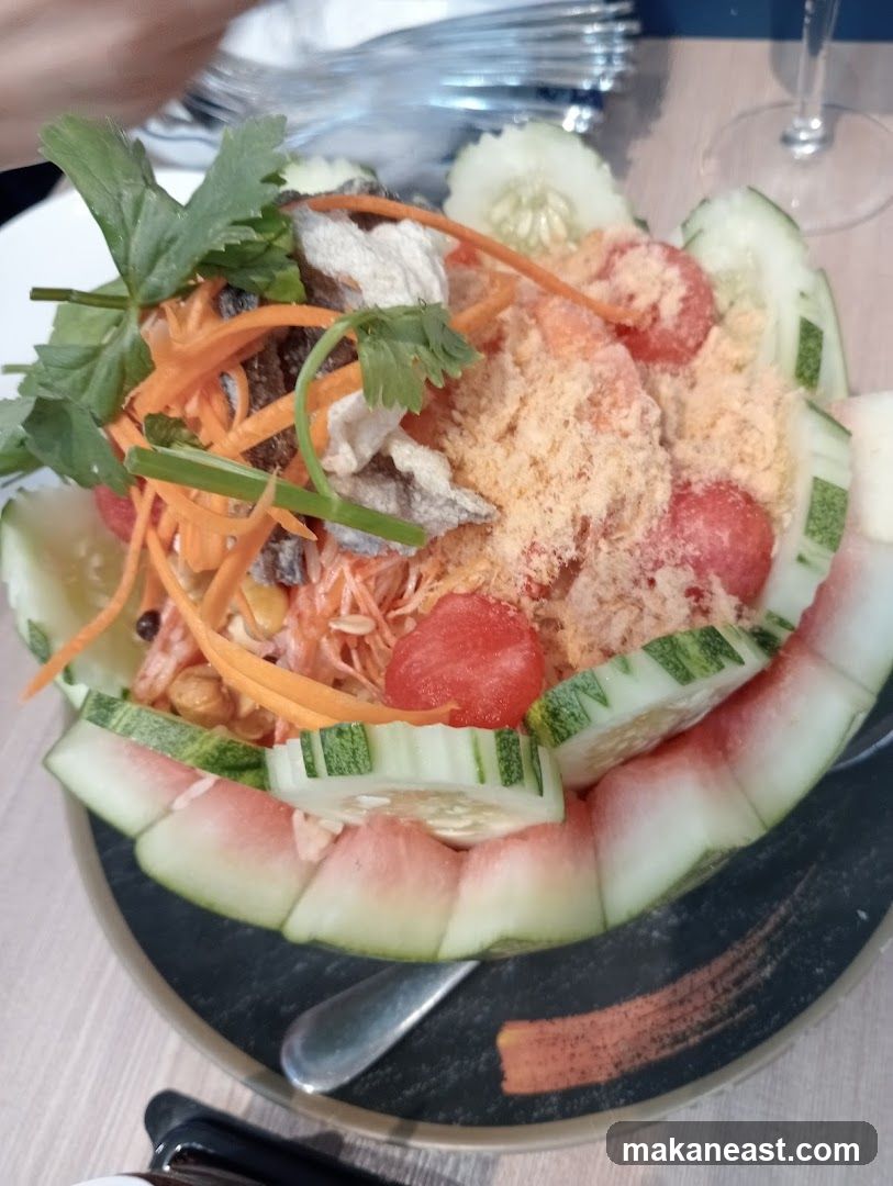 Salad with shredded meat and vegetables
