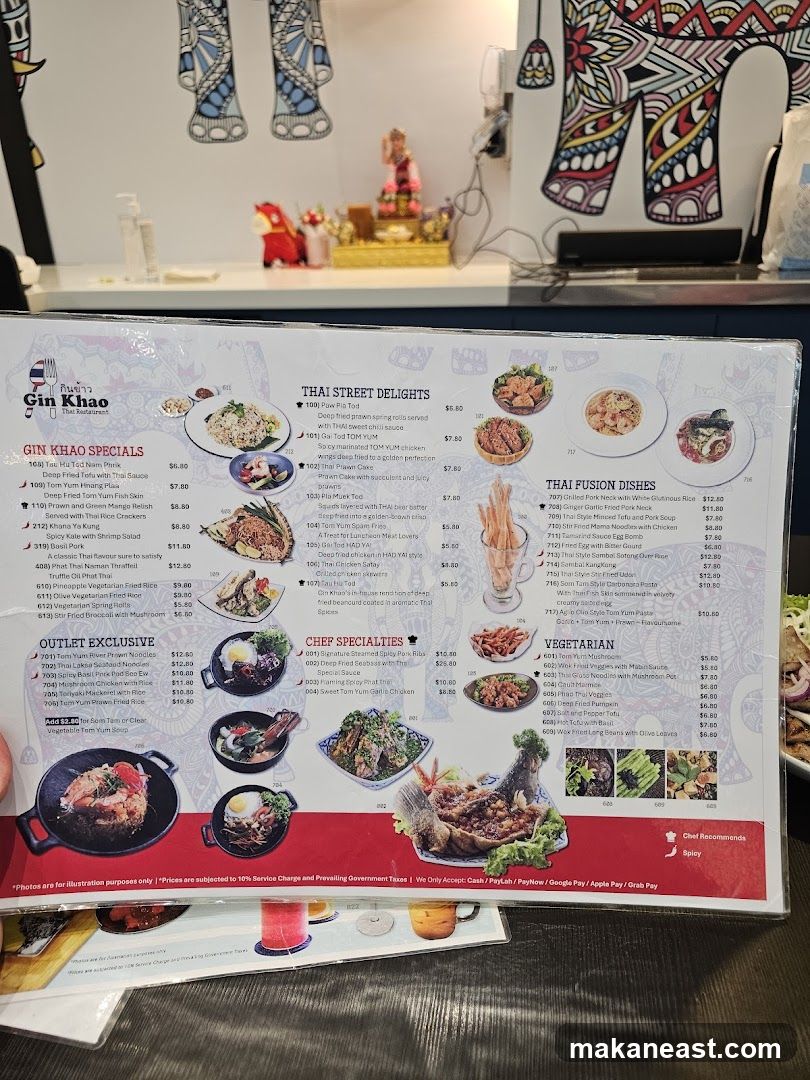 Gin Khao Thai Restaurant Menu