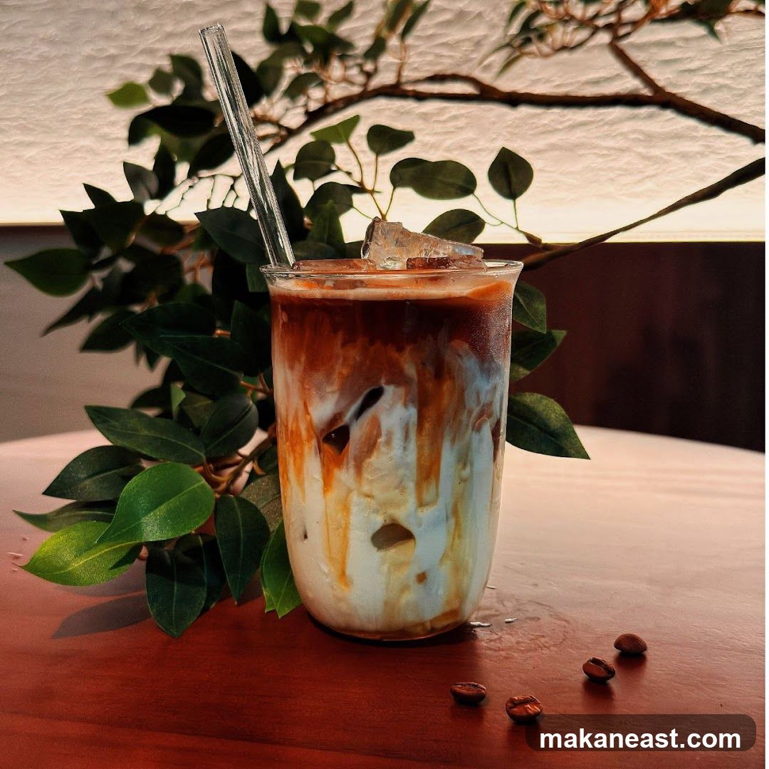Iced Coffee with Milk and Caramel Drizzle