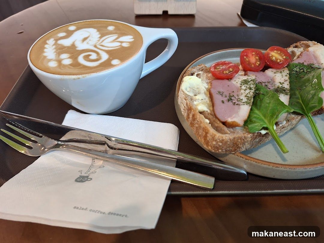 Latte and Open-faced Sandwich