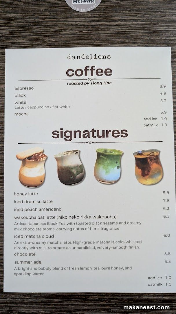 Dandelions Coffee Menu