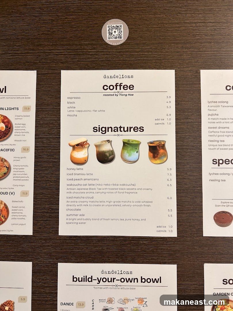 Dandelions Coffee Menu