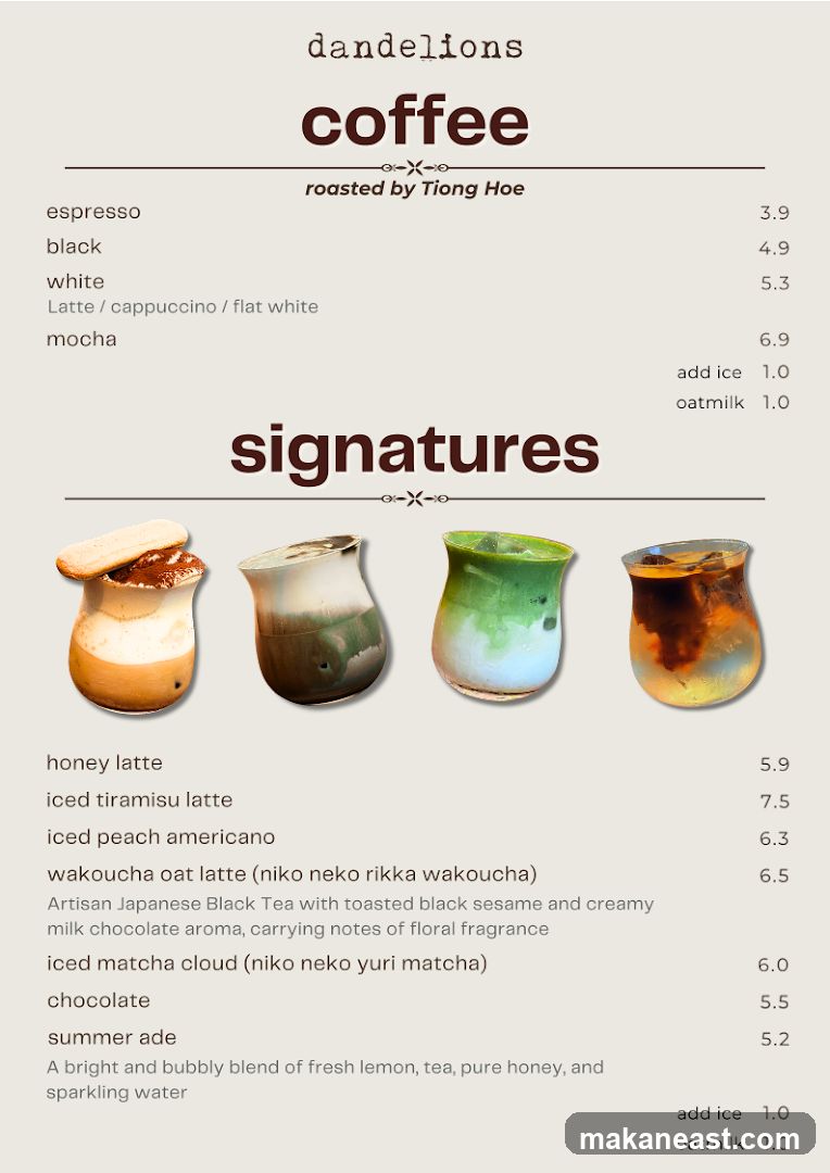 Dandelions Coffee Menu