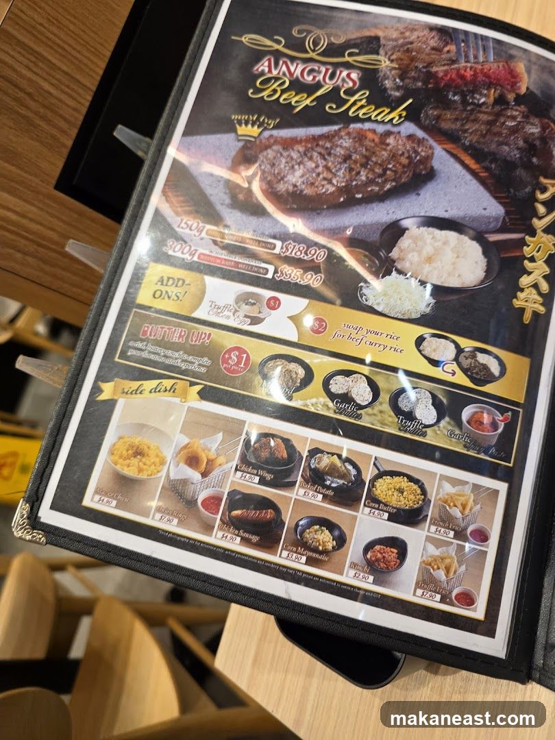 Angus Beef Steak Menu