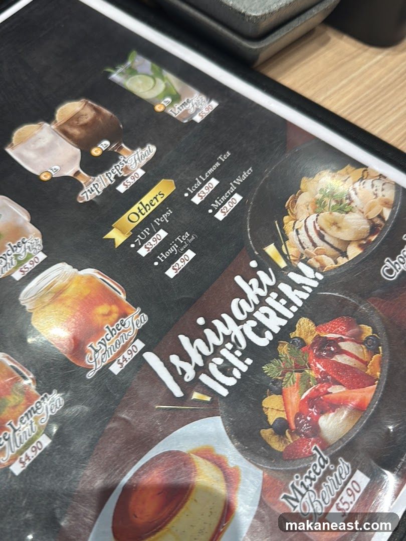 Ishiyaki Ice Cream Menu