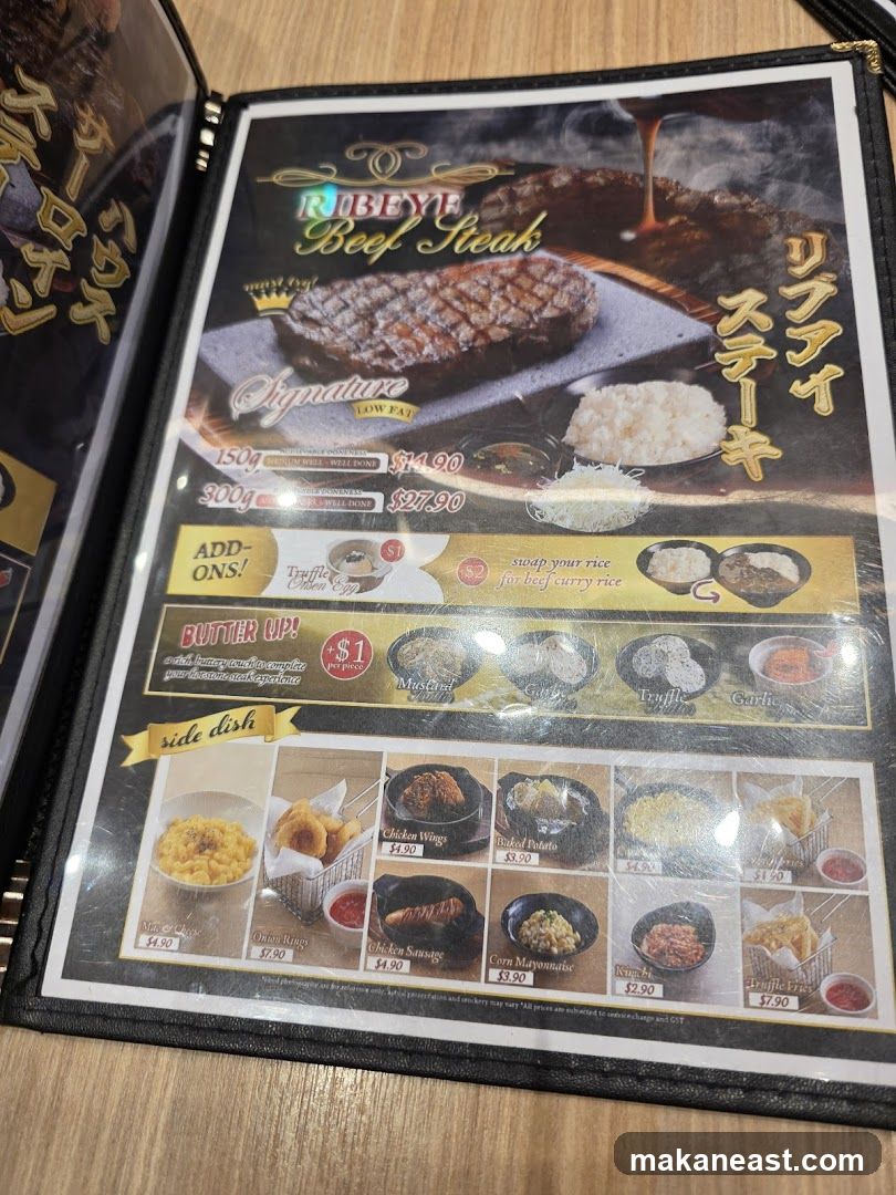 Ribeye Beef Steak Menu
