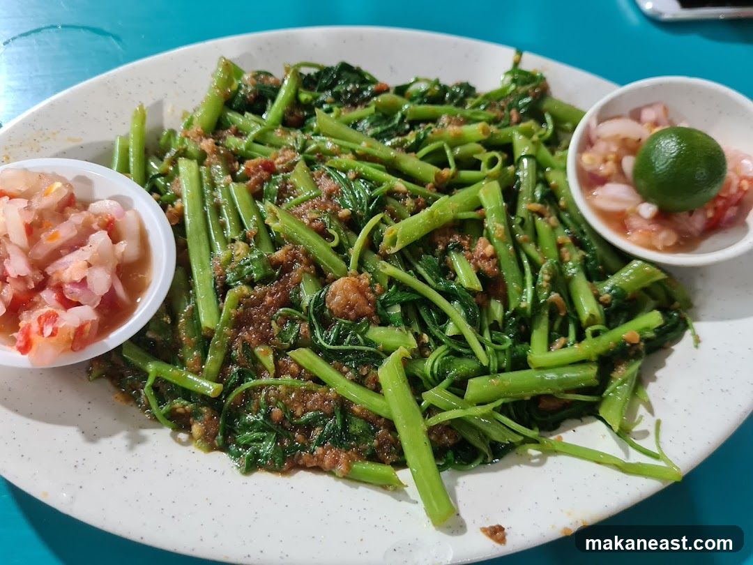 Stir-fried Water Spinach with Side Condiments