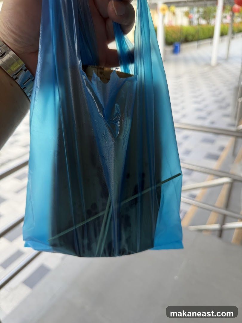 Food in a blue plastic bag
