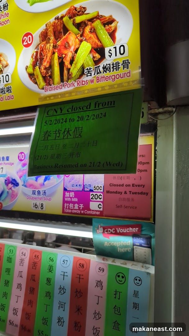 Food Stall Menu with CNY Closure Notice