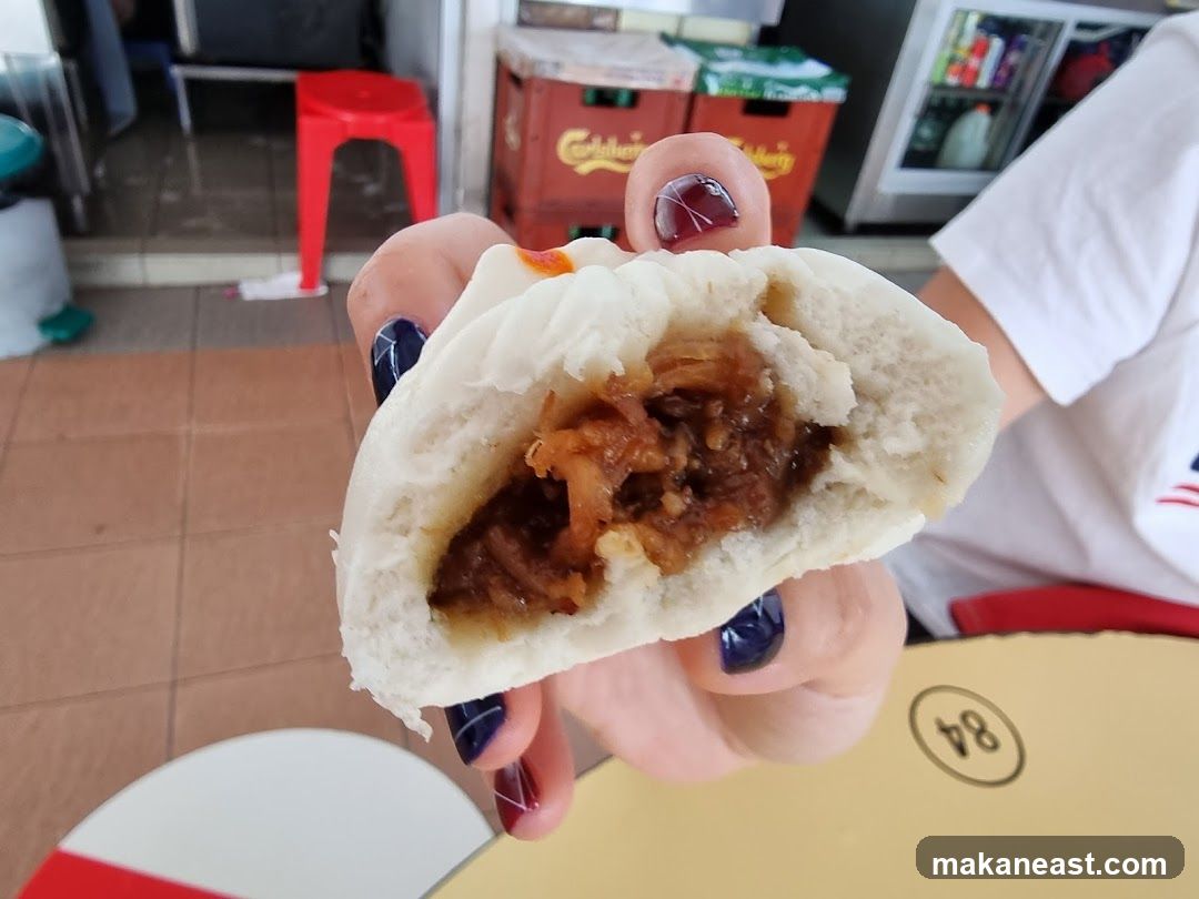Close-up of a Steamed Bun with Filling