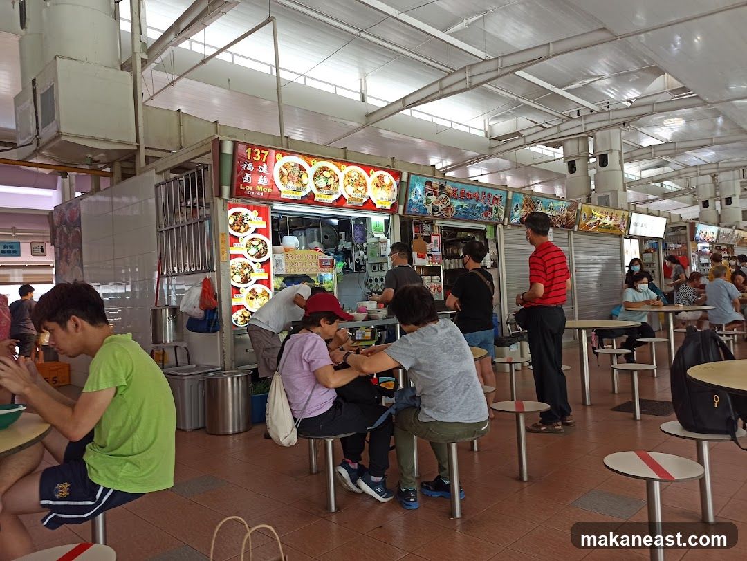 Food court with stalls and diners