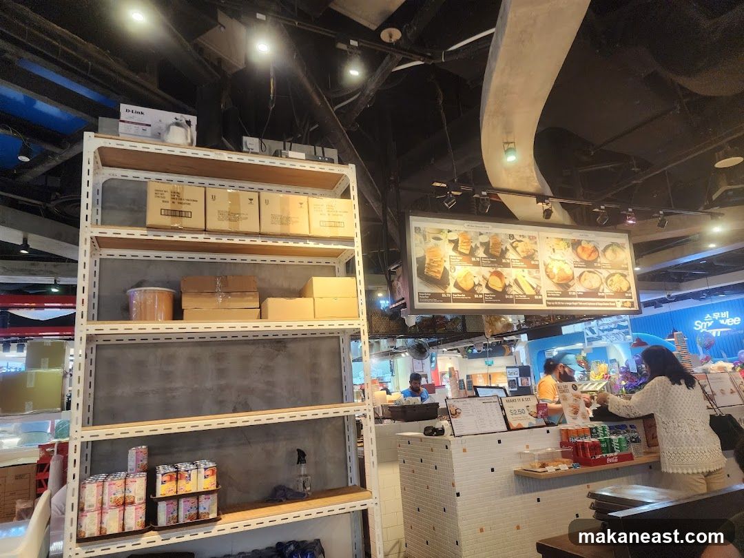 Food court interior with menu board