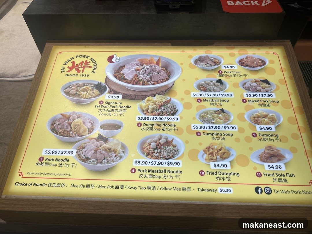 Tai Wah Pork Noodle Menu