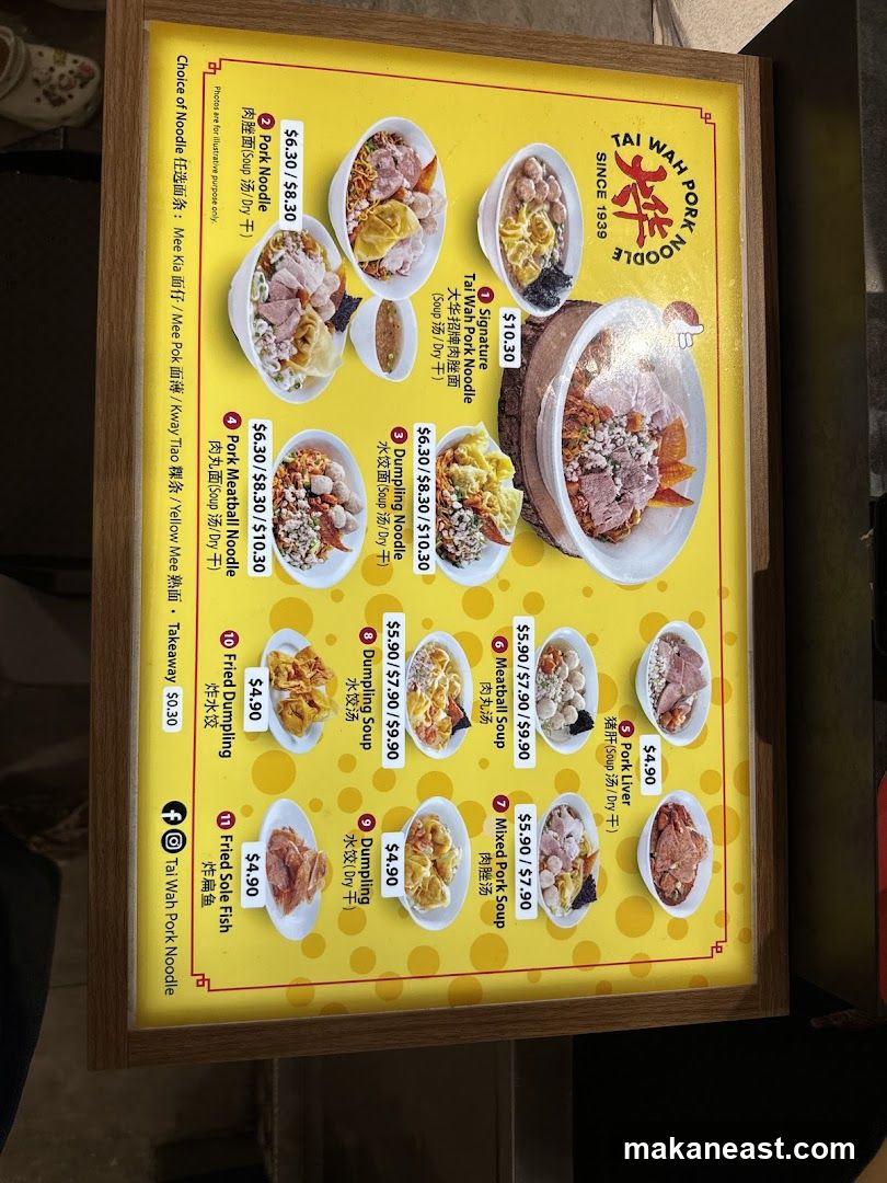 Tai Wah Pork Noodle Menu