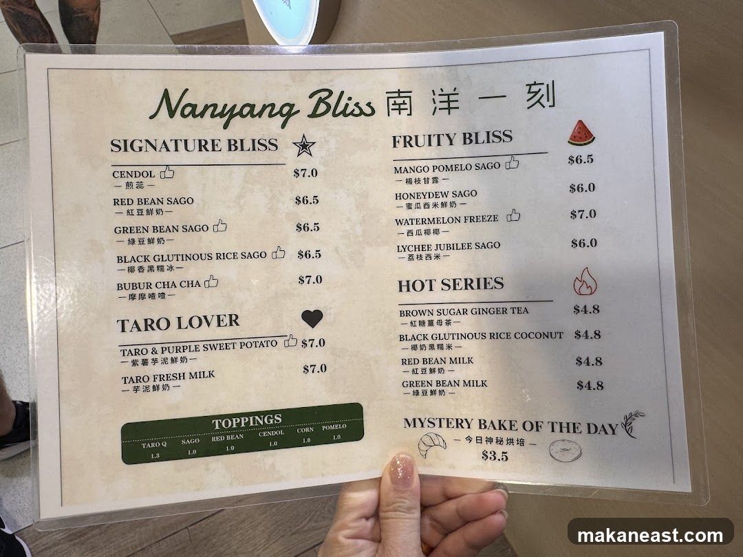 Nanyang Bliss Menu