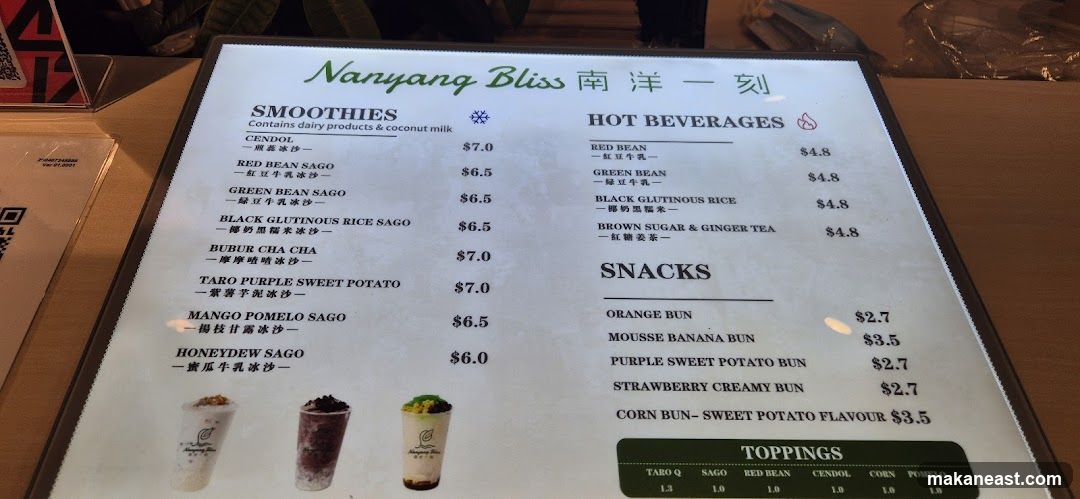 Nanyang Bliss Menu