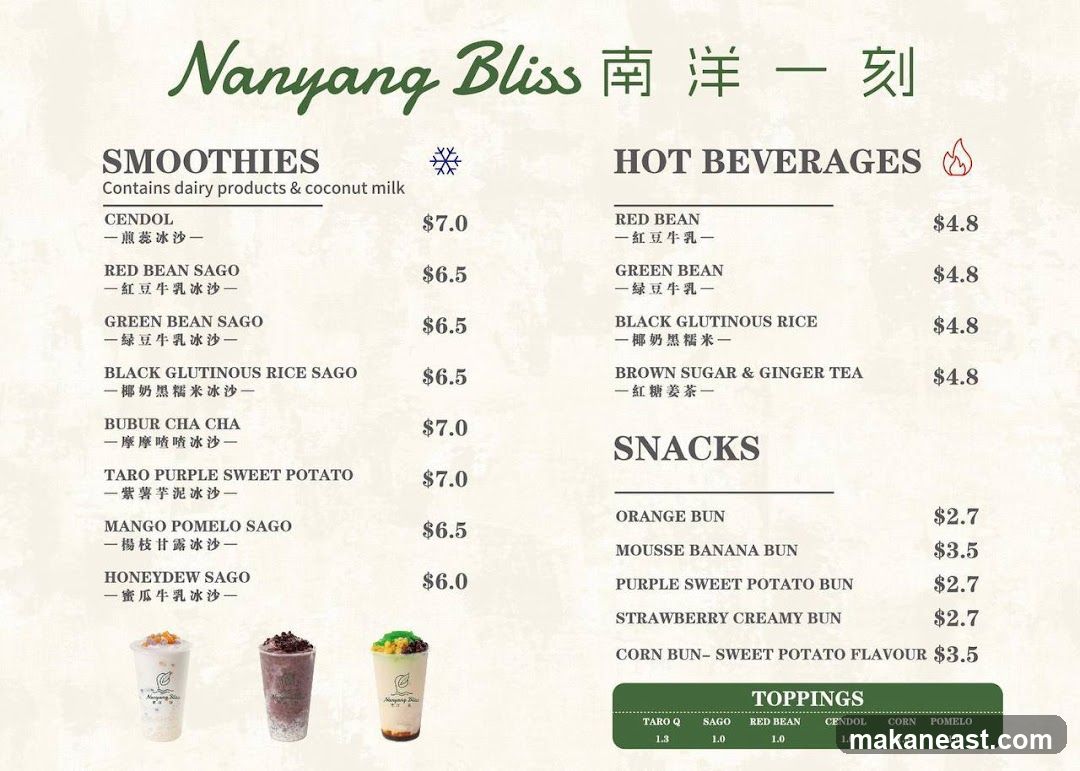 Nanyang Bliss Menu