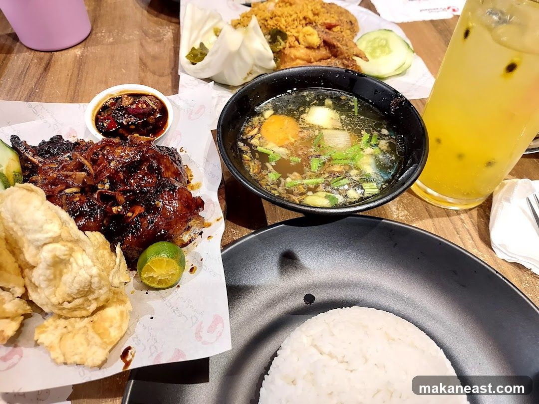Meal with Grilled Meat and Soup