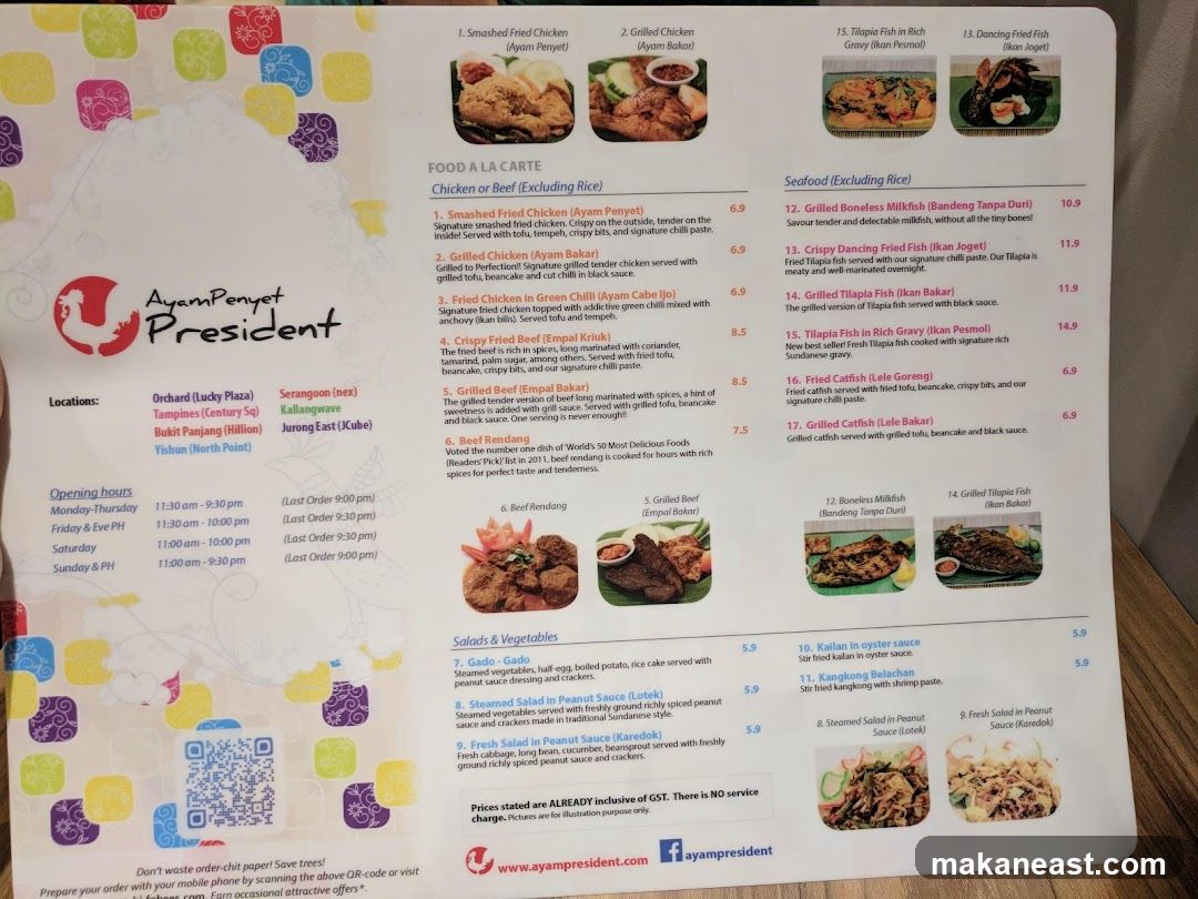 Ayam President Menu