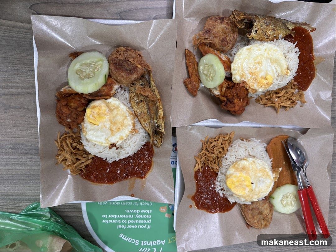Three plates of Nasi Lemak