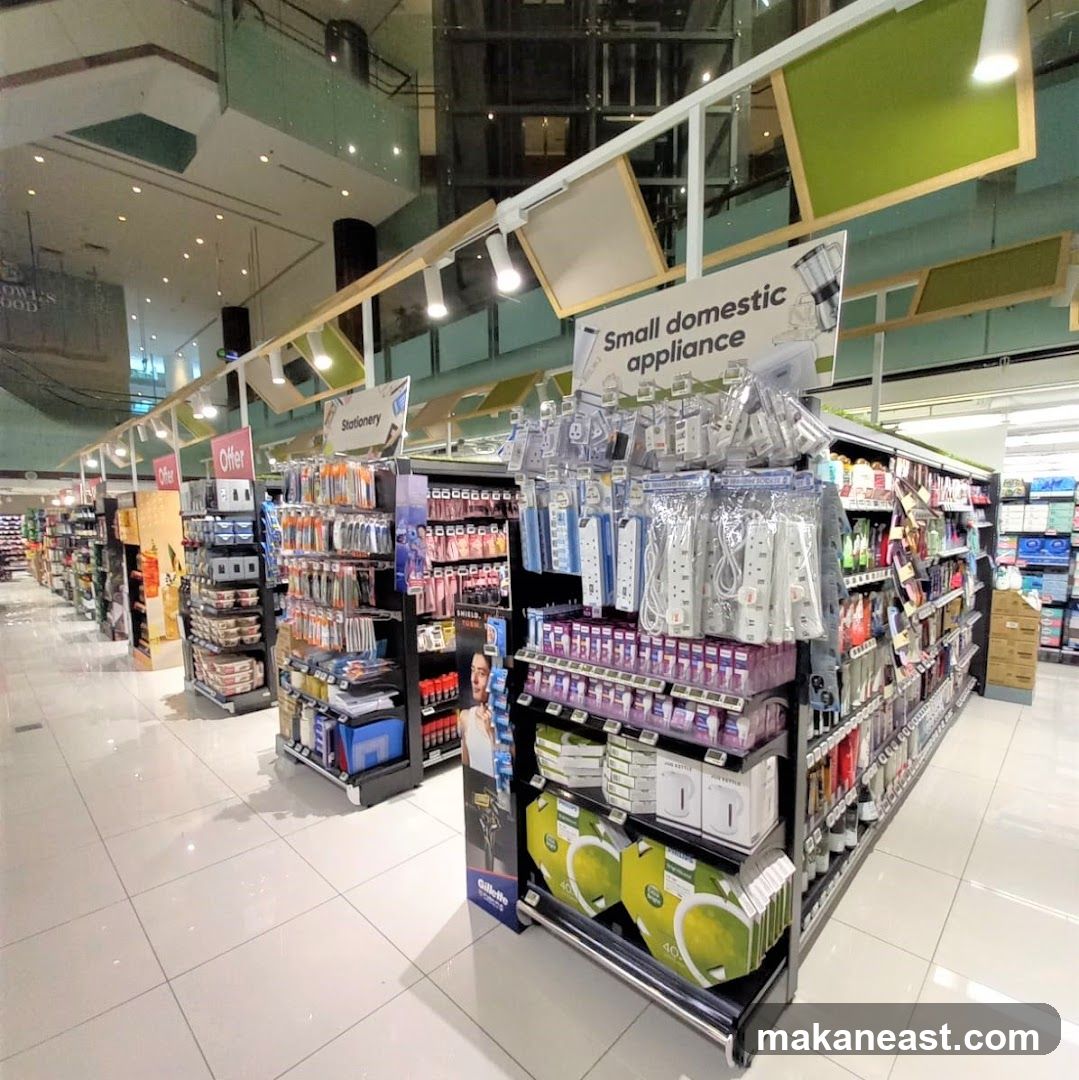 Store aisle with various products