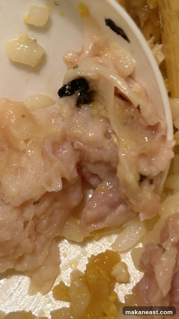 Close-up of a dish with shredded chicken and rice