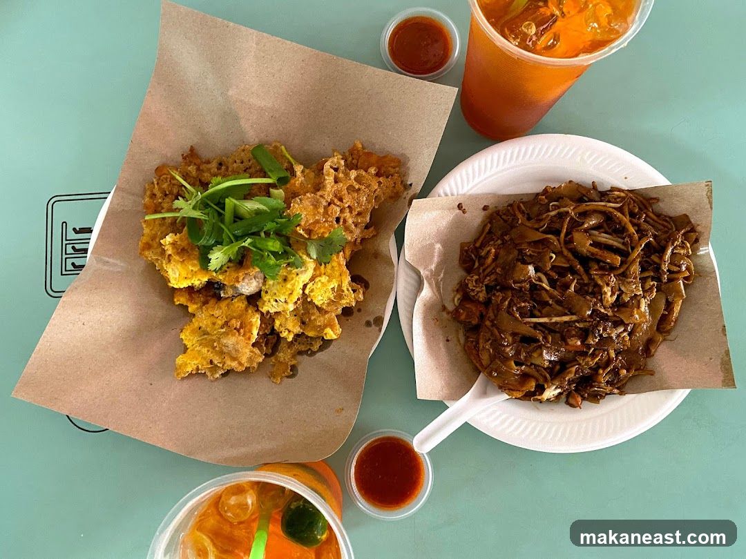 Oyster Omelette and Char Kway Teow with Drinks