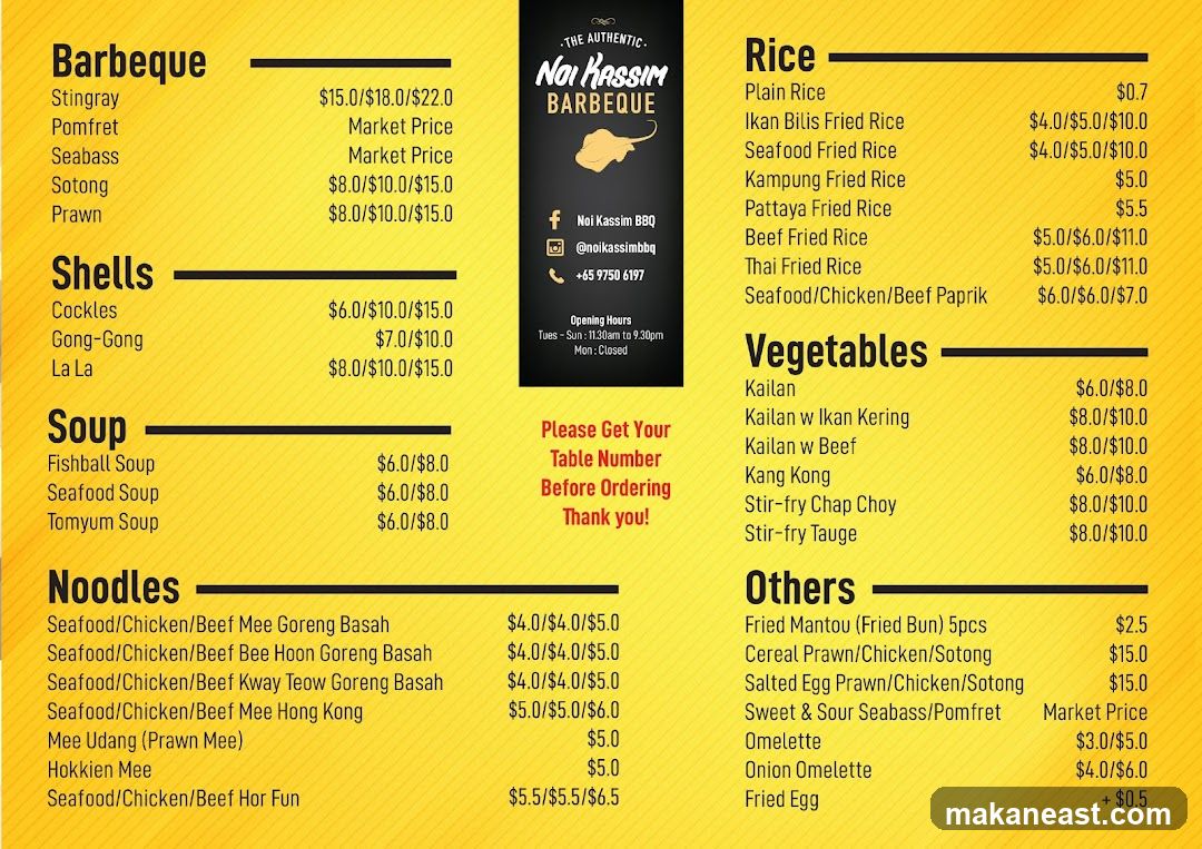 Noi Kassim Barbeque Menu