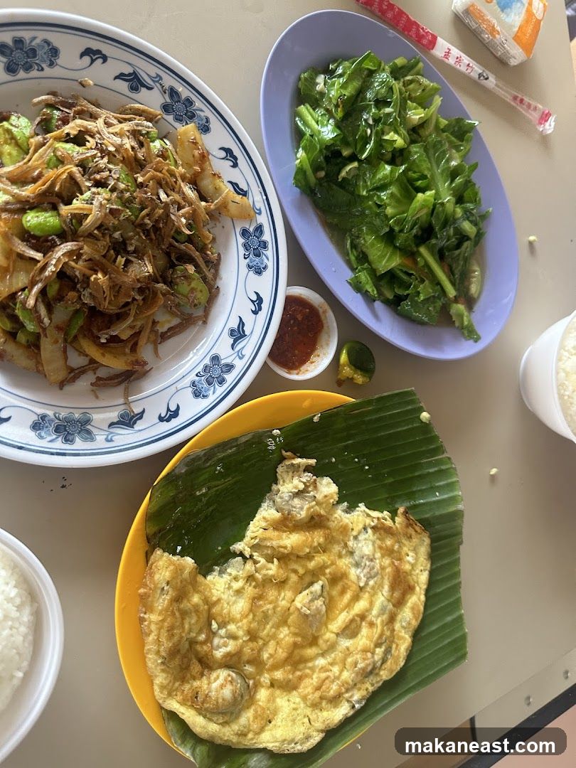 Oyster Omelette and Stir-fried Vegetables
