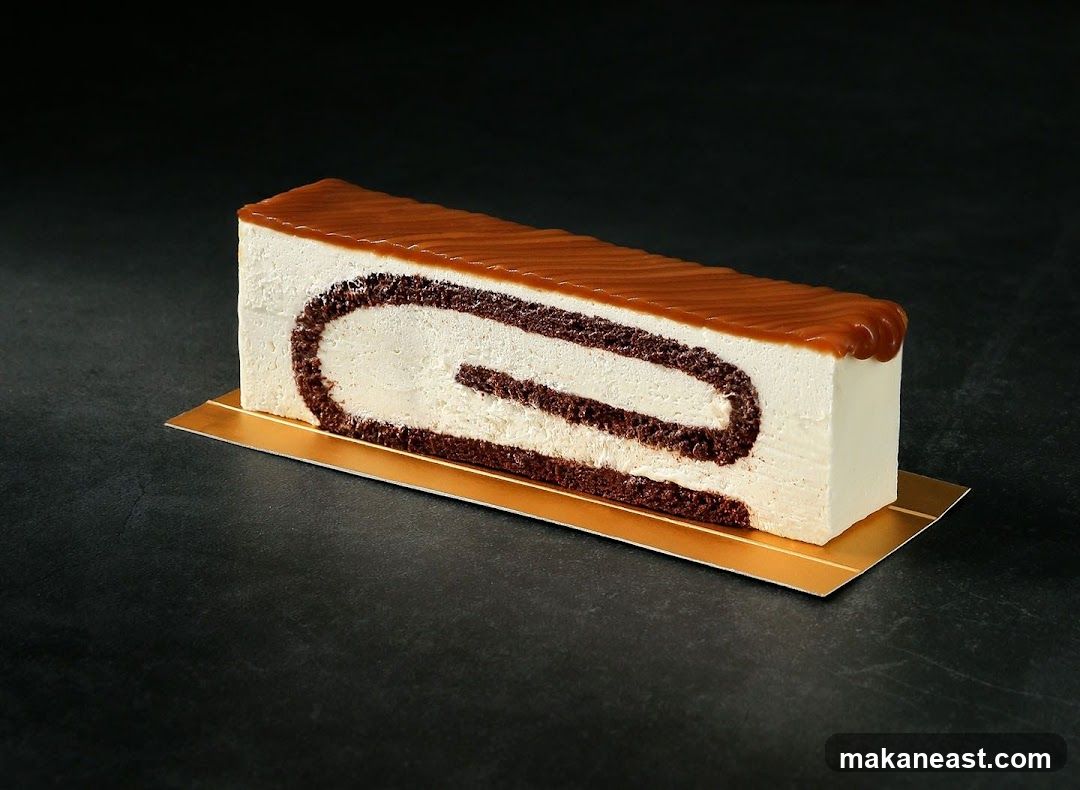 Chocolate and Caramel Swiss Roll Slice