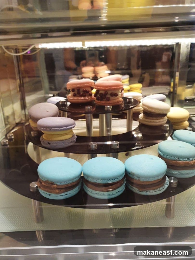 Macarons in a Display Case