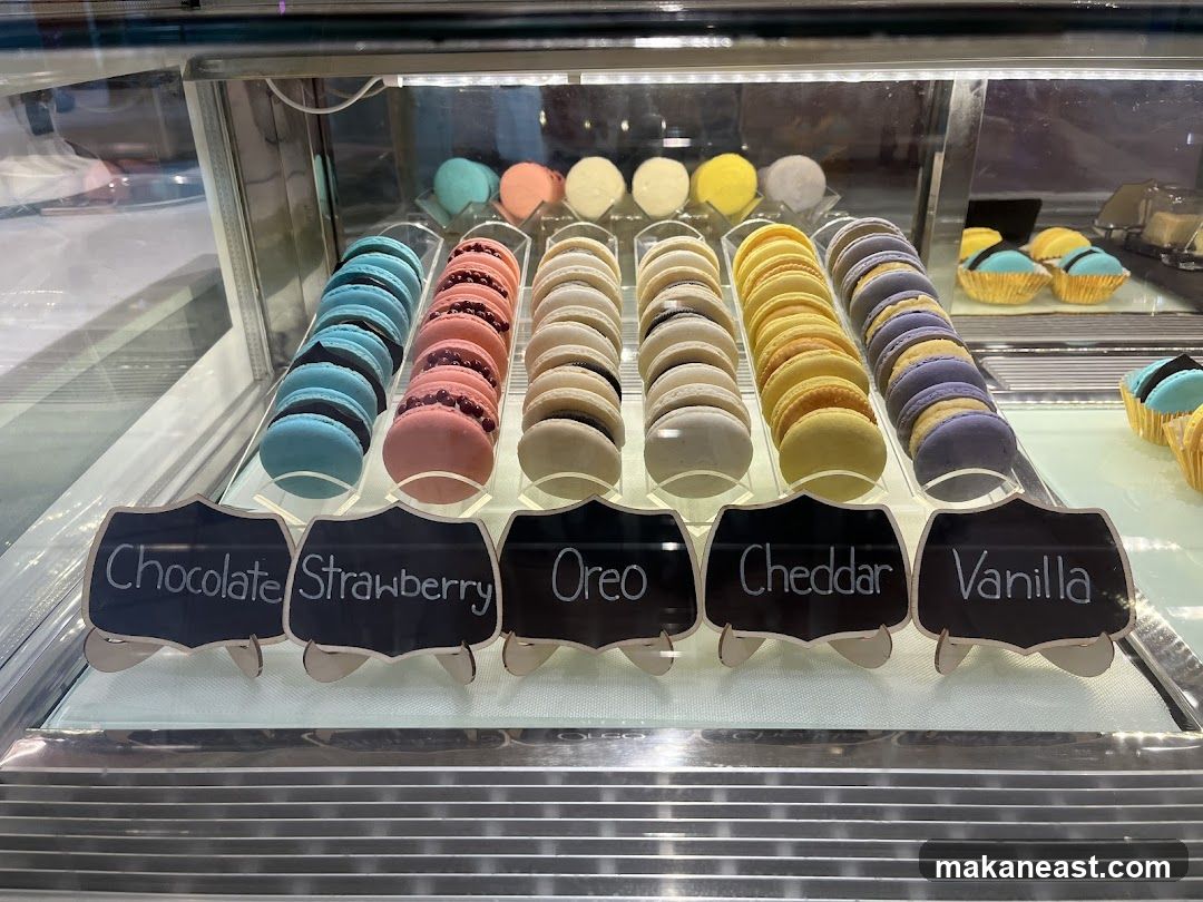 Macarons in a Display Case