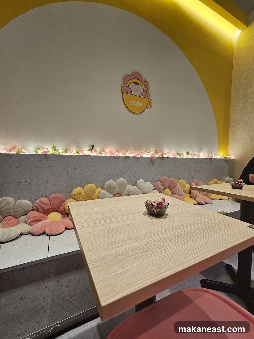 Cafe Interior with Flower-Shaped Cushions