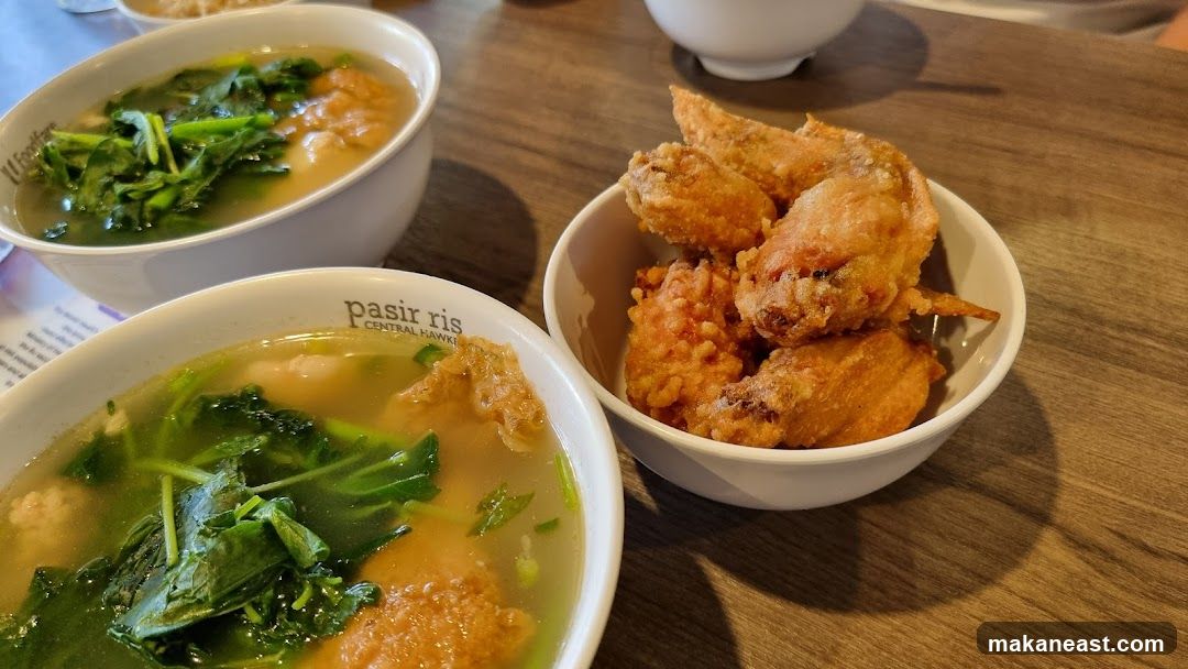 Bowls of Soup and Fried Chicken Wings