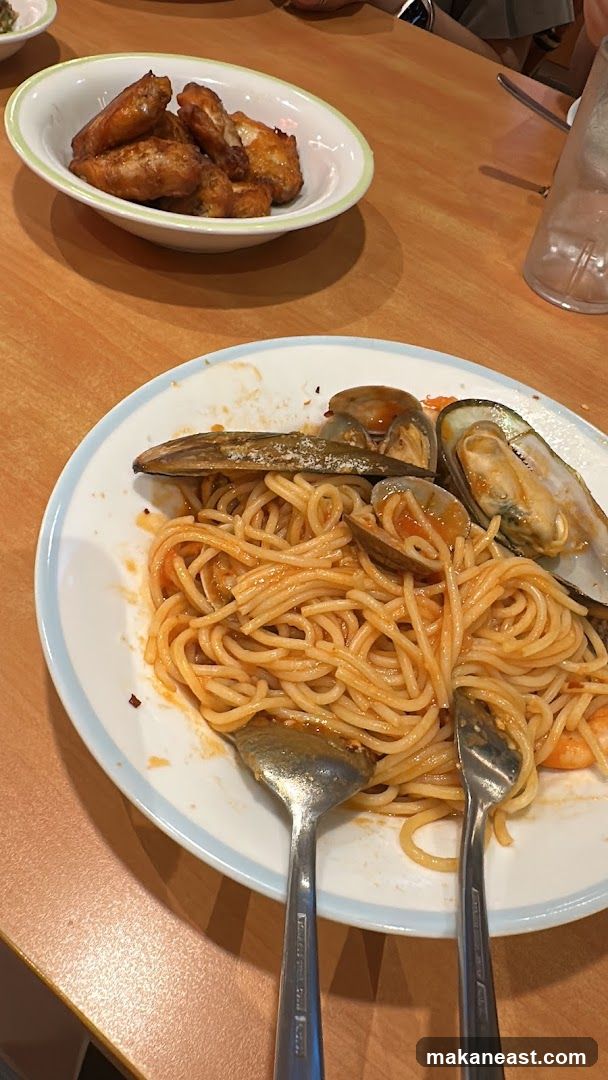 Seafood Pasta and Chicken Wings