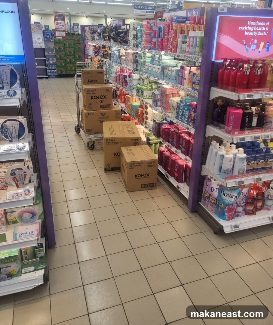 Supermarket aisle with health and beauty products
