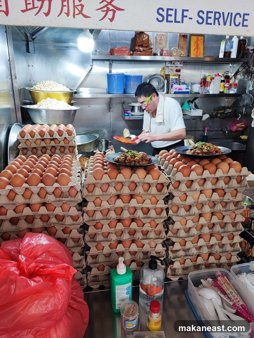Food Stall with Eggs and Cooked Dishes