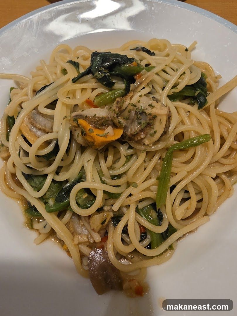 Spaghetti with Mussels and Greens