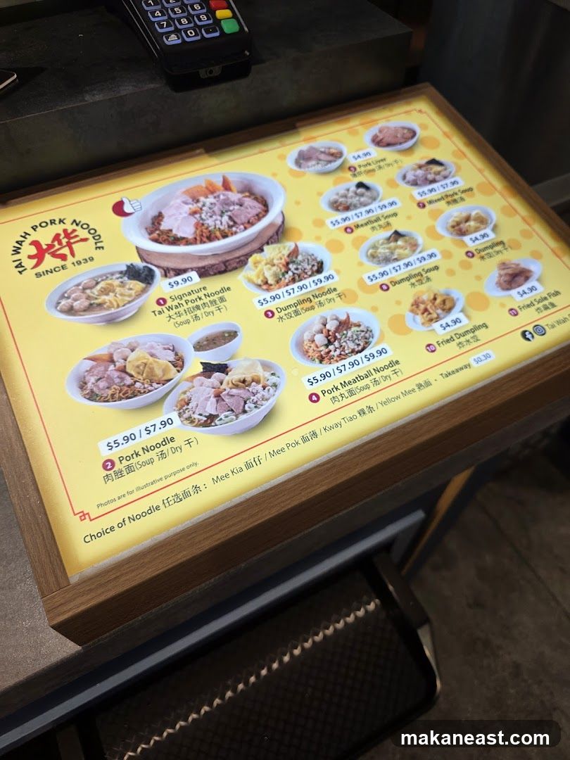 Tai Wah Pork Noodle Menu
