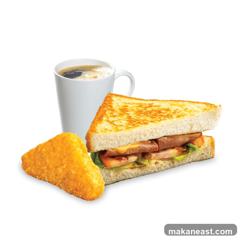 Breakfast Sandwich with Coffee and Hash Brown