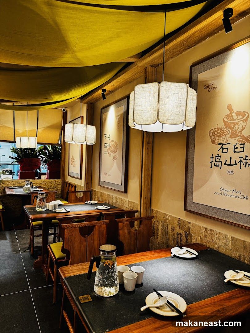 Restaurant Interior with Tables and Artwork