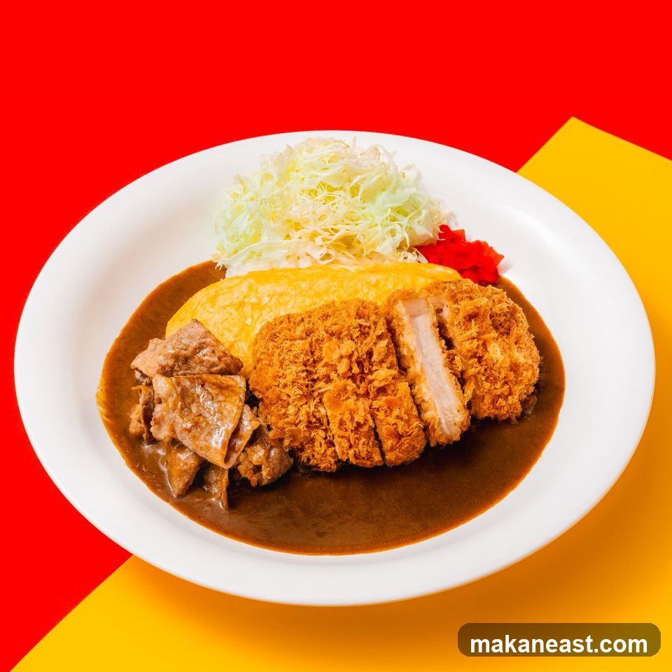 Omurice with Tonkatsu and Beef Curry
