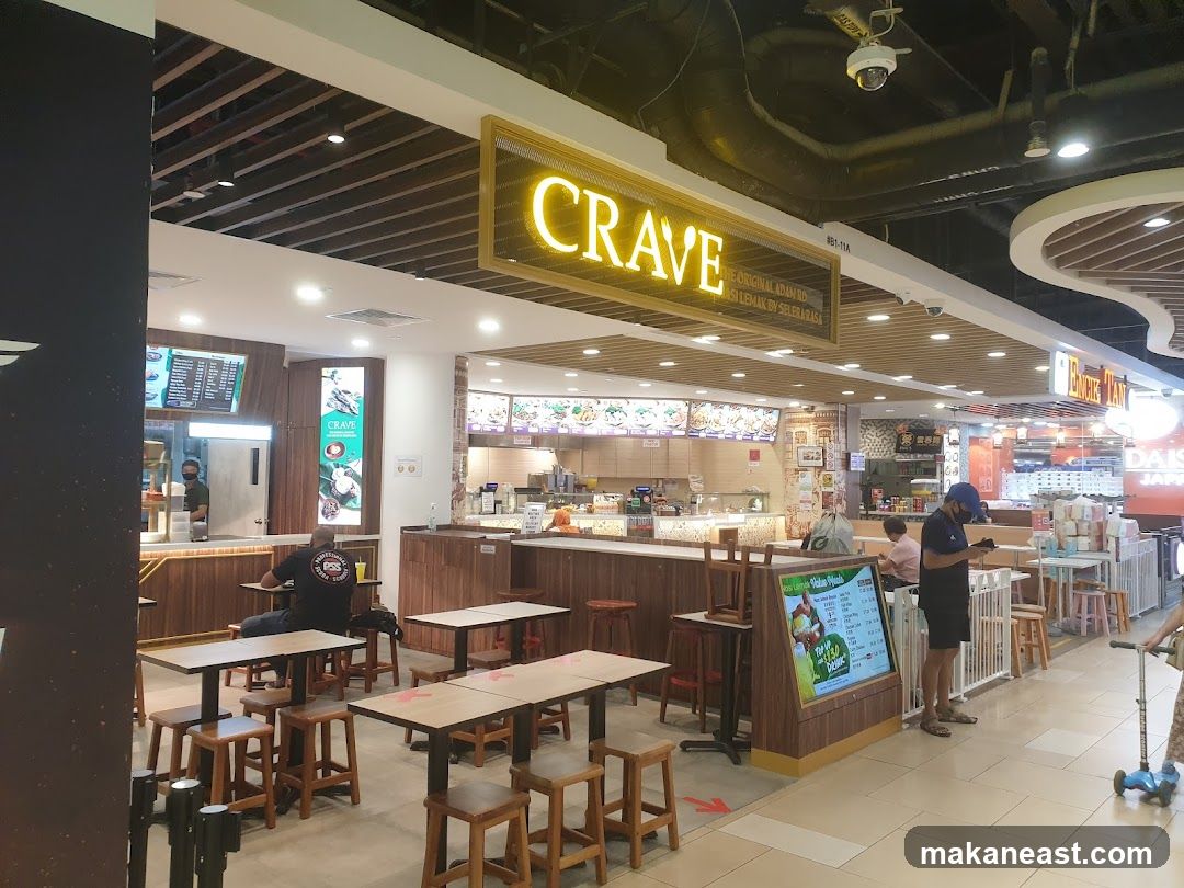 Food court with seating and food stalls