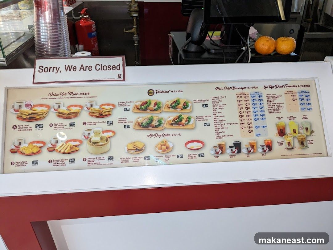 Ya Kun Kaya Toast Menu
