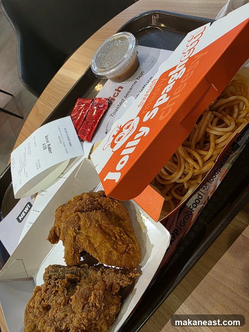 Fried Chicken and Spaghetti Meal
